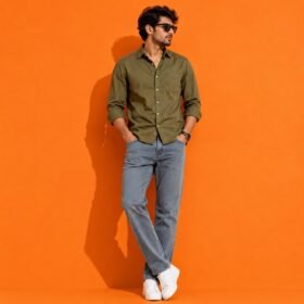 Passport Men’s Greenish Grey Cotton Lycra Narrow Fit Pants