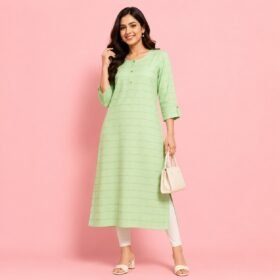 Women’s Light Green Cotton Check Kurti