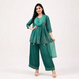 Premium Embroidered Plazo Set for Women – Stylish Kurti Plazo Dupatta Set | Swades Bastralaya