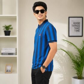 Men's Premium Blue & Black Striped Polo T-Shirt