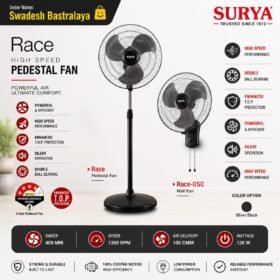 Surya Race Pedestal Fan 400mm & Race-OSC Wall Fan | High Speed Fan | Double Ball Bearing | 100% Copper Motor