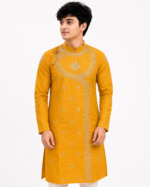 Ethnix Embroidered Men's Panjabi – Mustard Gold