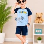 Boys Premium Cotton Comfort Set Sky Blue T-Shirt and Shorts for Kids