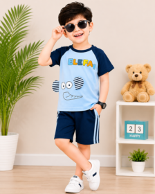 Boys Premium Cotton Comfort Set Sky Blue T-Shirt and Shorts for Kids