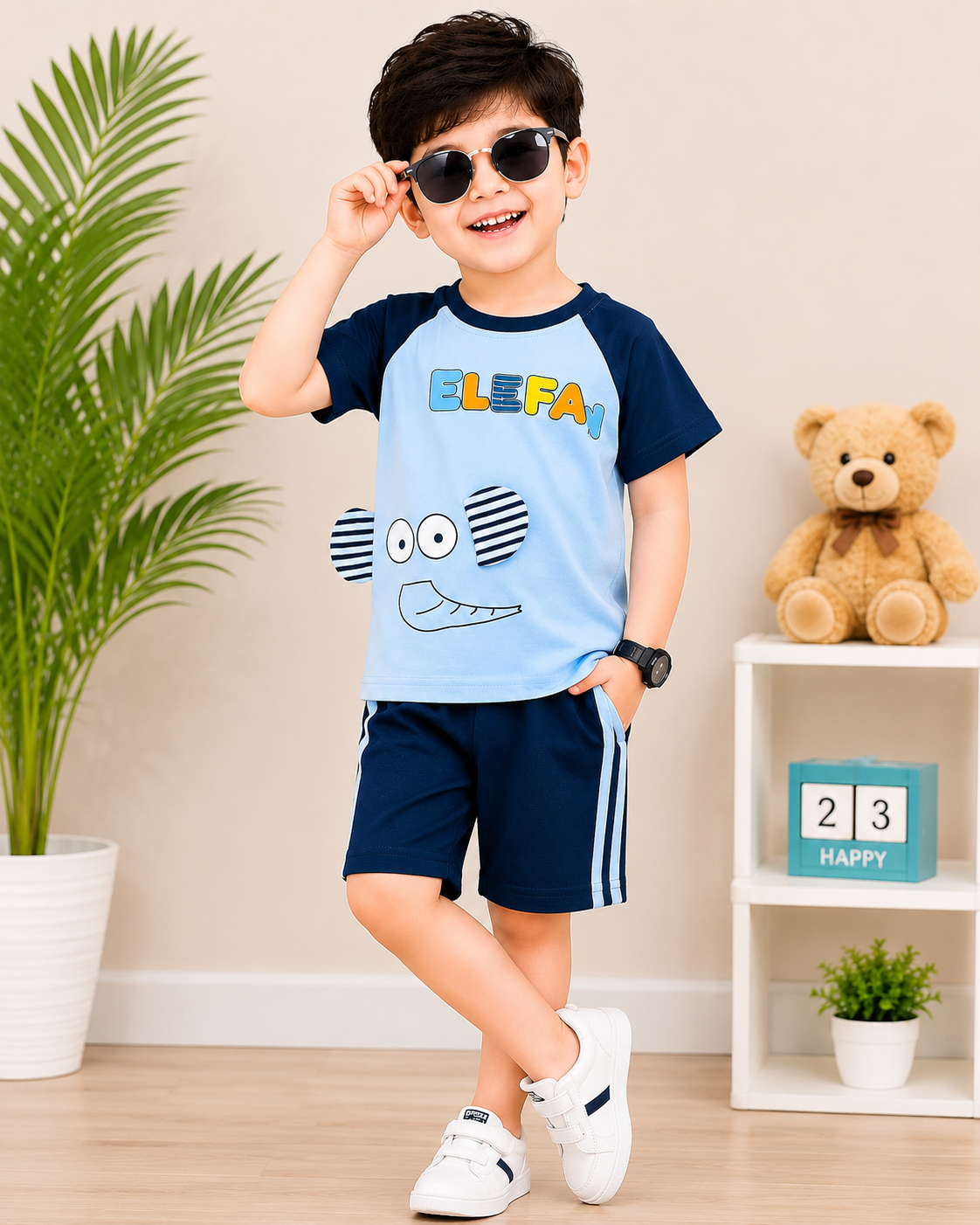 Boys Premium Cotton Comfort Set Sky Blue T-Shirt and Shorts for Kids