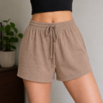 Women's Ribbed Hot Pant Beige | Soft Stretchable Casual Shorts | Swades Bastralaya