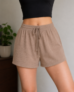 Women's Ribbed Hot Pant Beige | Soft Stretchable Casual Shorts | Swades Bastralaya