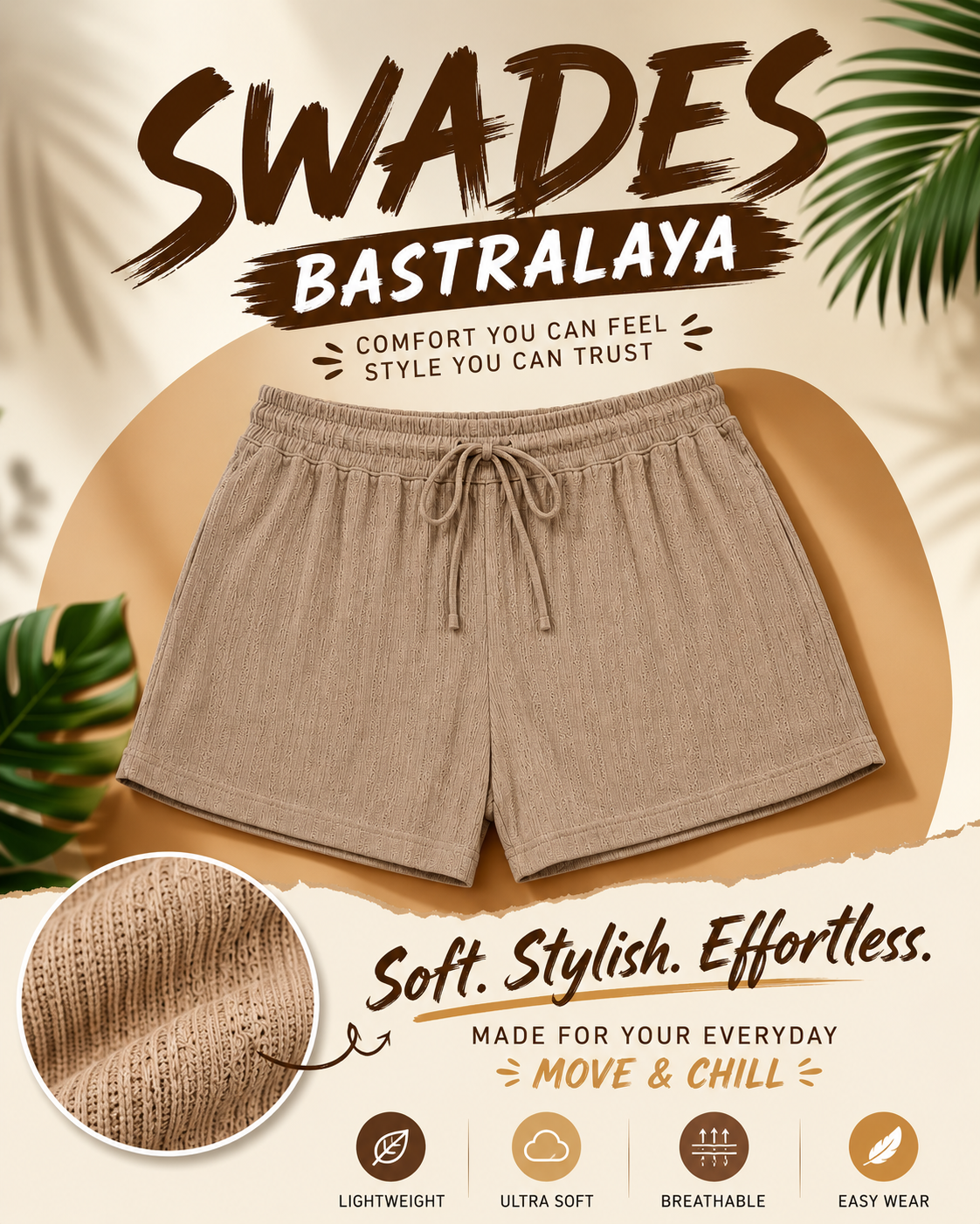Beige Women's Ribbed Hot Pant for Daily Wear | Comfortable Cotton Blend Lounge Shorts