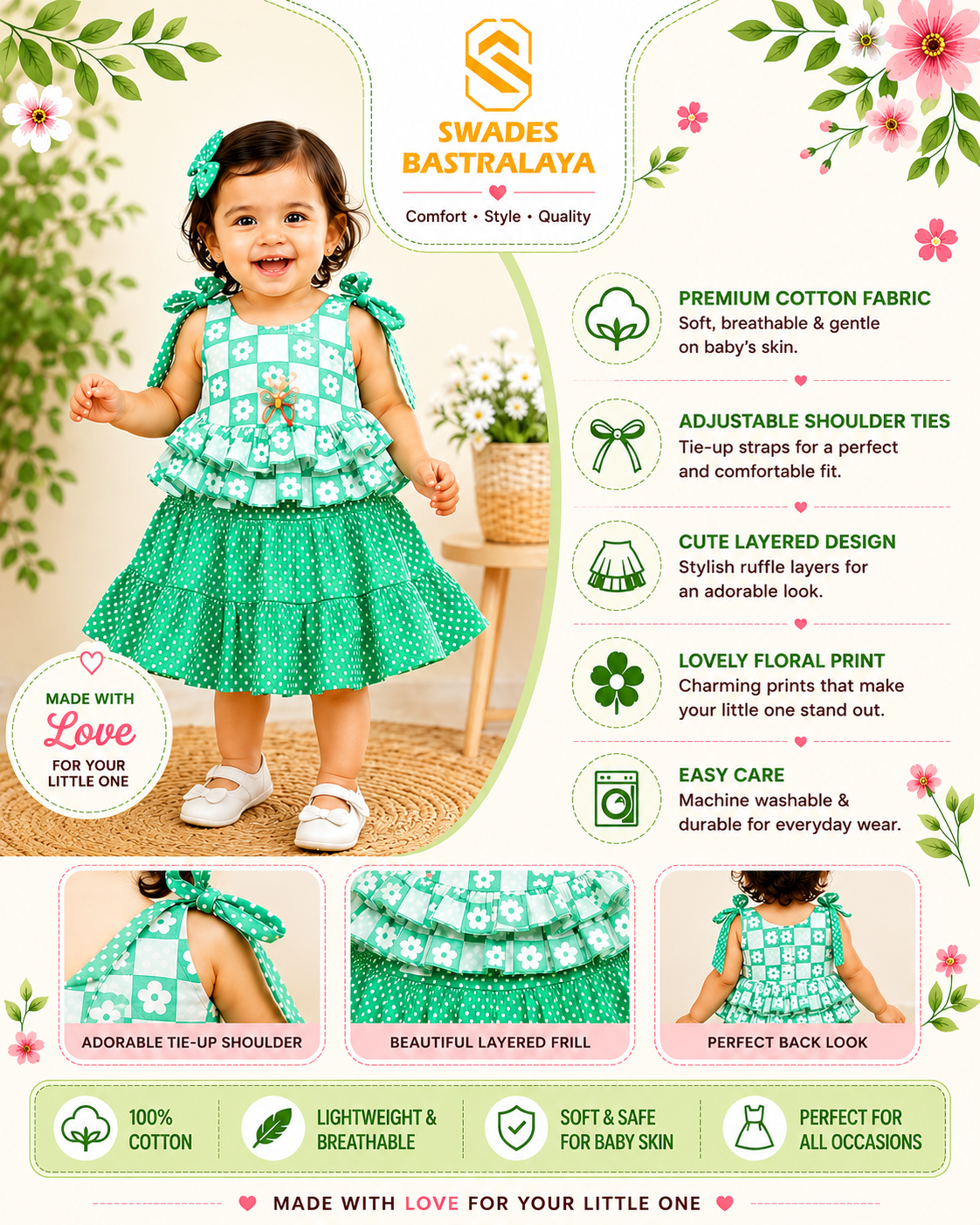 ChatGPT Image Jun 30, 2026, 11_55_43 AM Girls Green Layered Cotton Dress Premium Summer Party Wear by Swades Bastralaya