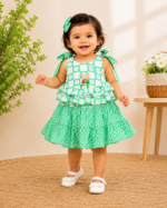 Premium Green Floral Baby Girl Dress Soft Cotton Layered Summer Frock