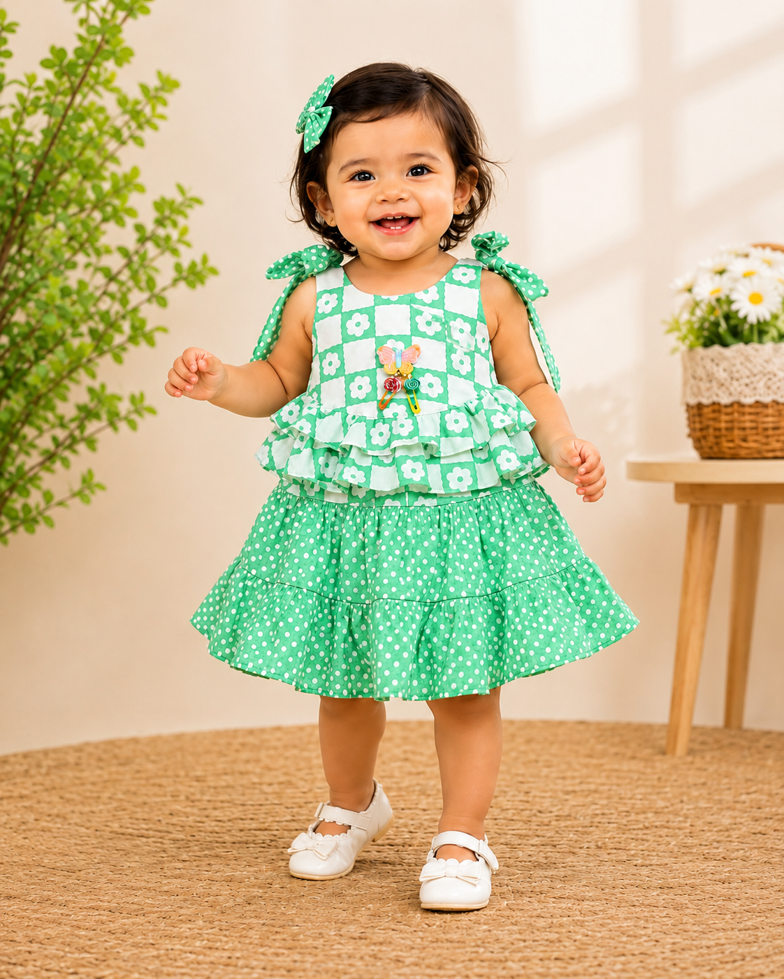 ChatGPT Image Jun 30, 2026, 12_33_34 PM Premium Green Floral Baby Girl Dress Soft Cotton Layered Summer Frock