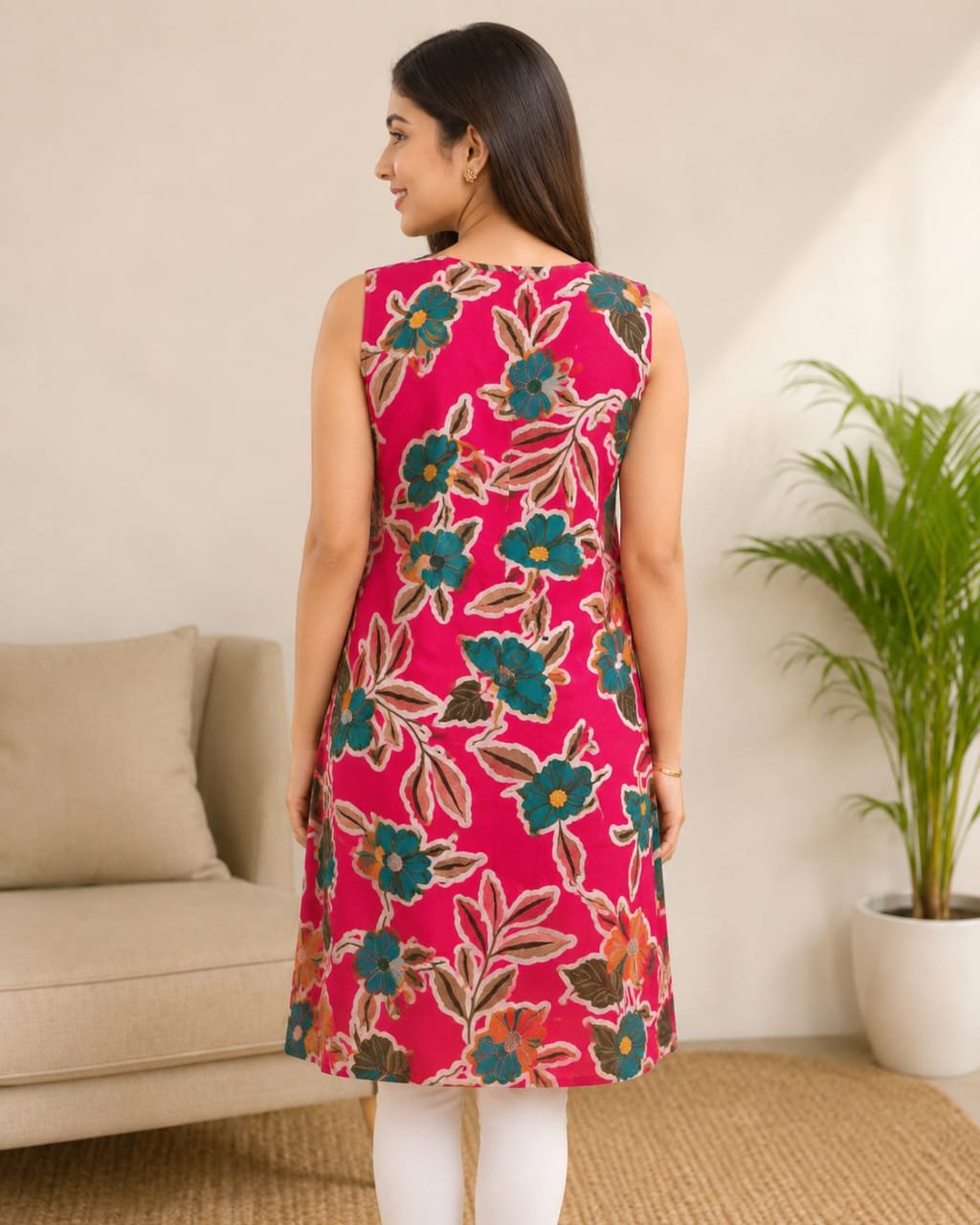 WhatsApp Image 2026-06-15 at 12.15.50 Floral Print Pink Kurti Back View