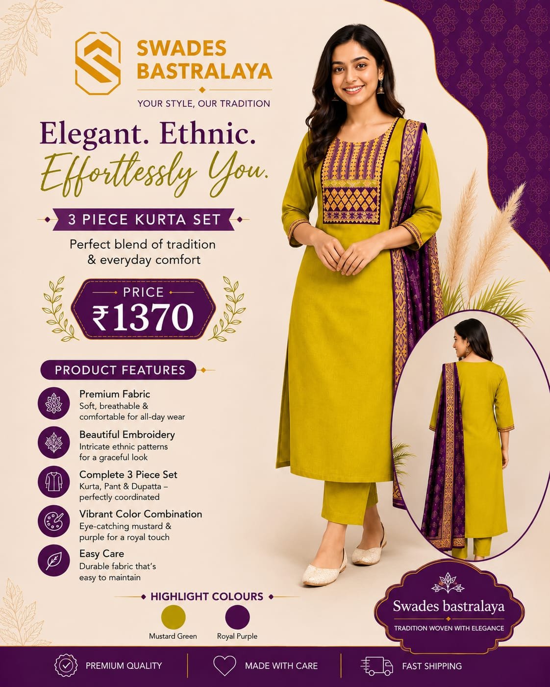 Royal Purple Dupatta Kurta Set