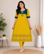 Mustard Yellow Cotton Kurti for Women