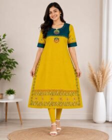 Mustard Yellow Cotton Kurti for Women