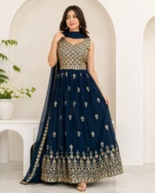 Navy Blue Embroidered Anarkali Suit for Women