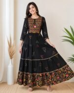 Women's Black Embroidered Anarkali Gown for Festive Wear