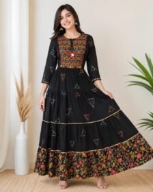 Women's Black Embroidered Anarkali Gown for Festive Wear