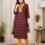 WhatsApp Image 2026-06-18 at 12.37.51 Maroon Ikat Print Kurta Set Front View