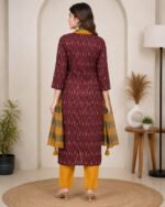 Maroon Ikat Print Kurta Set Back View