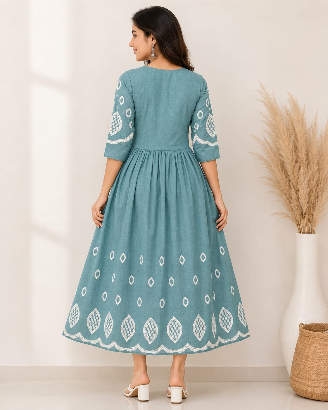 WhatsApp Image 2026-06-18 at 12.49.25 (1) Back View of Teal Embroidered Kurti Dress for Women with Elegant Embroidery Pattern