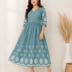 WhatsApp Image 2026-06-18 at 12.49.25 (2) Teal Embroidered Kurti Dress for Women Front View with Fit and Flare Design
