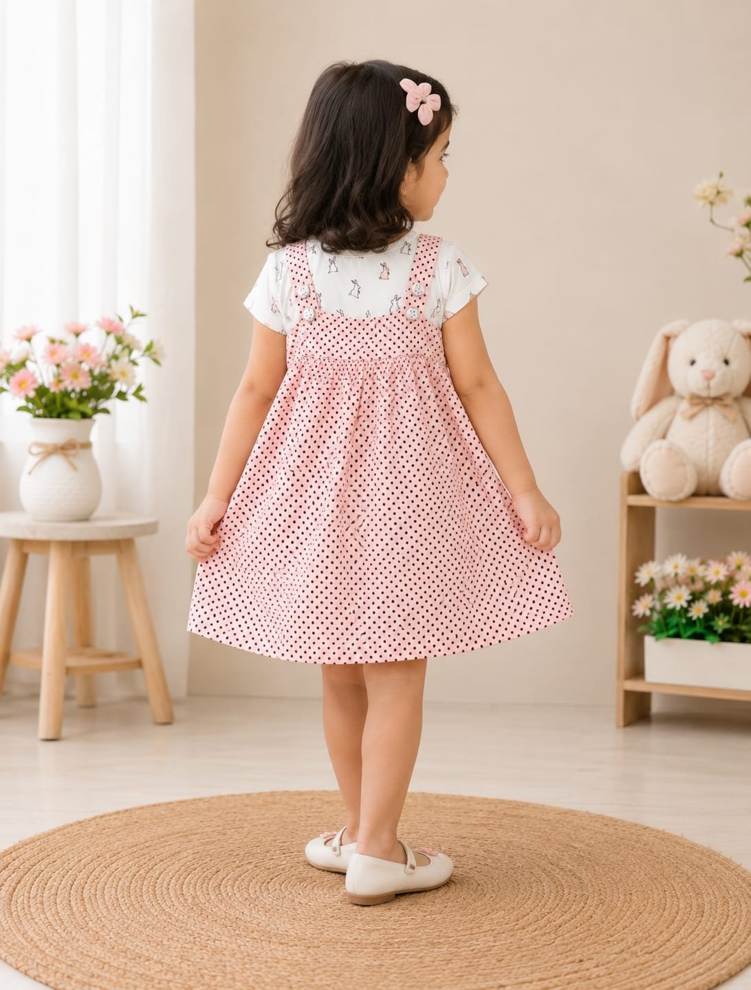 Girls Pinafore Dress Back View Soft Pink Comfortable Kids Wear