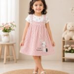 Girls Pinafore Dress for Little Girls in Soft Pink Color with Cute Bunny Design
