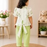 Kids Floral Co-Ord Set for Girls Soft Green Floral Printed Outfit Premium Breathable Comfortable Daily Wear