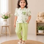 Kids Floral Co-Ord Set for Girls Soft Green Premium Outfit