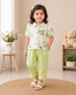 Kids Floral Co-Ord Set for Girls Soft Green Premium Outfit
