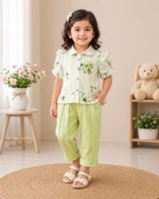 Kids Floral Co-Ord Set for Girls Soft Green Premium Outfit