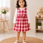Girls Red Check Dress with Bow Tie Detail