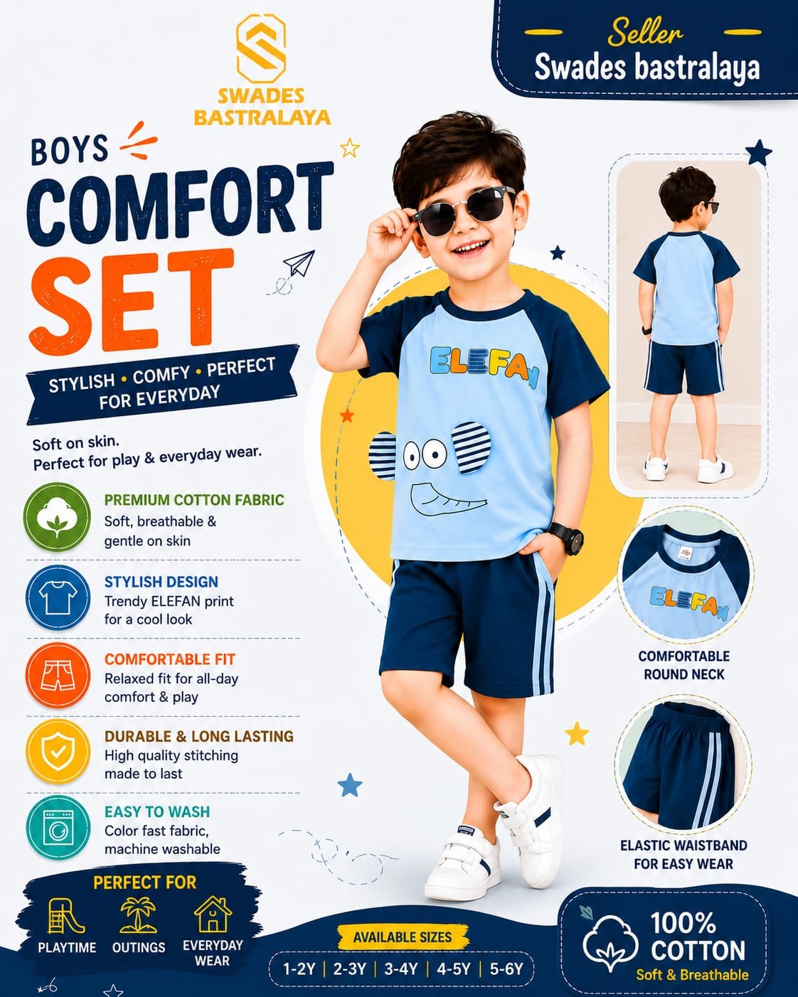 Kids Comfortable Cotton Outfit with Printed T-Shirt and Shorts