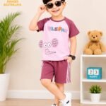Kids Premium Cotton Co-Ord Set Pink and Maroon Cotton Outfit