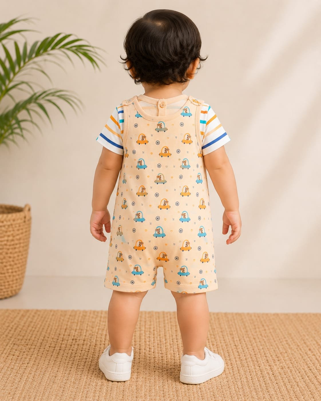 Soft Cotton Baby Car Print Romper with Snap Button Closure for Newborn & Toddler