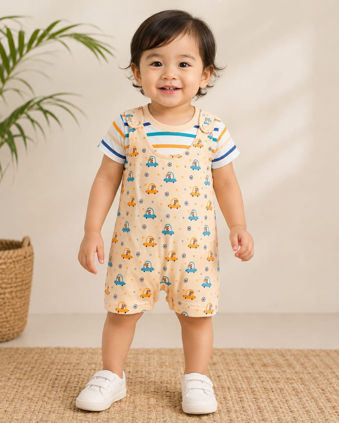 Baby Car Print Cotton Romper for 0-24 Months | Soft Cotton Baby Jumpsuit | Swades Bastralaya