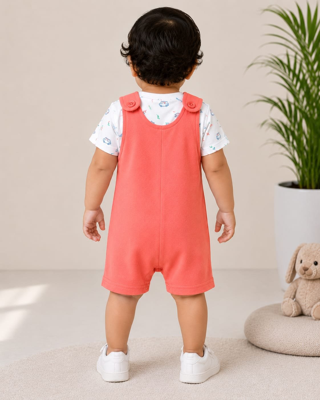 Soft Cotton Baby Dungaree Romper with Shoulder Button Closure for 6-24 Months