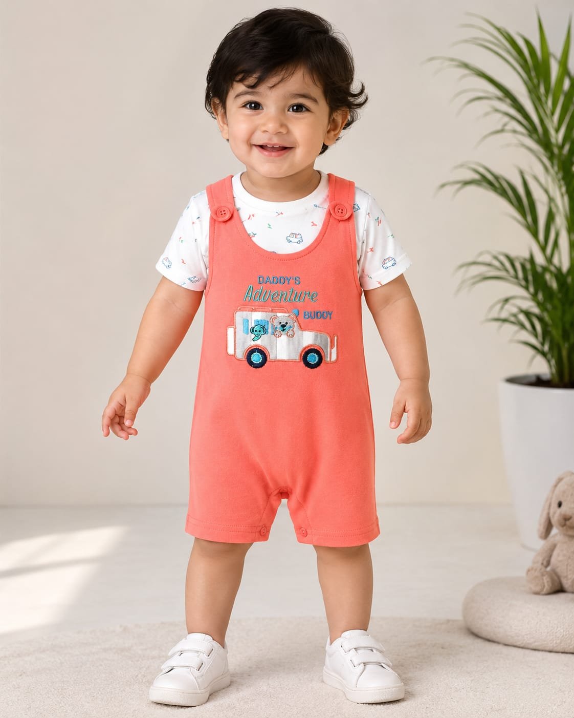 Baby Dungaree Romper Set with Premium Cotton T-Shirt for Baby Boys | Swades Bastralaya