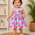 WhatsApp Image 2026-06-25 at 16.28.45 (1) Premium Tropical Leaf Baby Girl Dress Soft Cotton Sleeveless Summer Frock