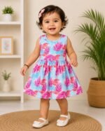 Premium Tropical Leaf Baby Girl Dress Soft Cotton Sleeveless Summer Frock