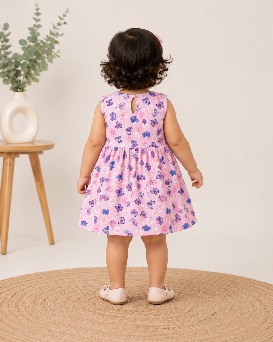 Cute Butterfly Printed Cotton Dress for Baby Girls Lightweight Casual Wear