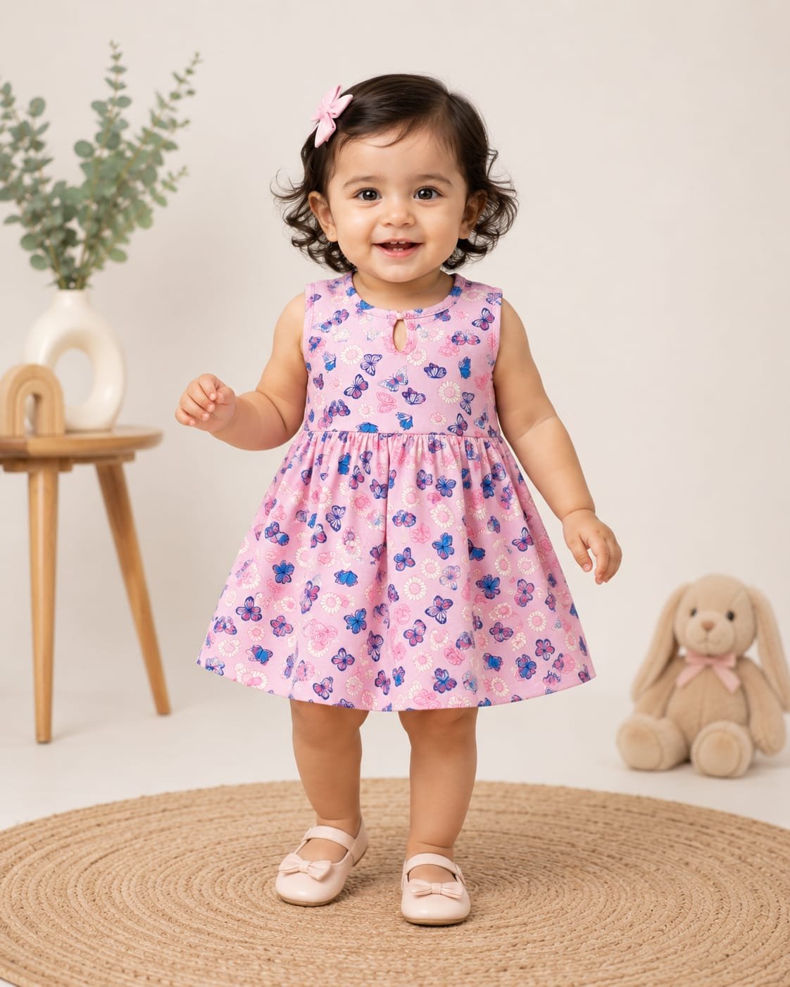Premium Butterfly Print Baby Girl Dress Soft Cotton Sleeveless Summer Frock