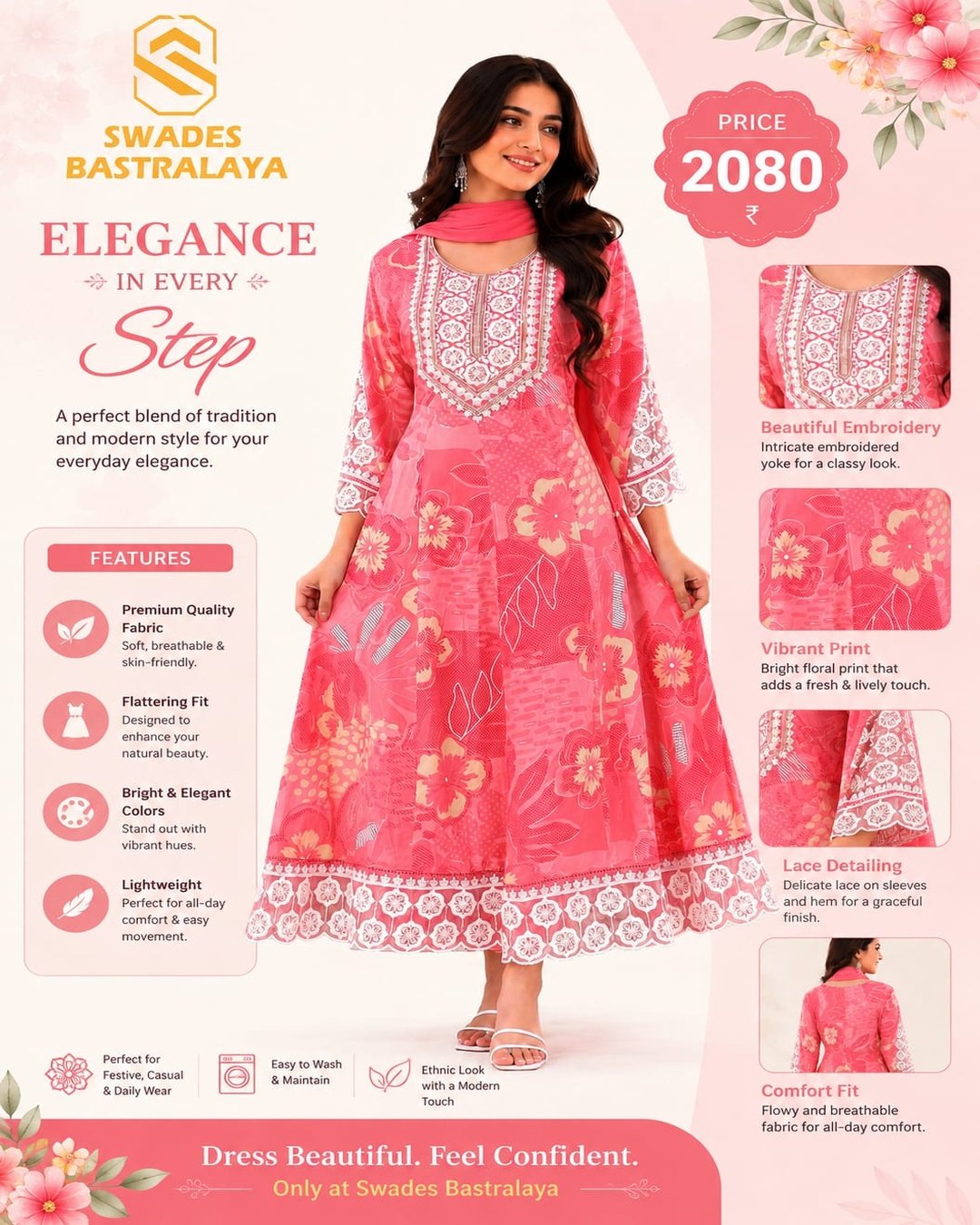 pink_kurti_poster_1080x1350 Floral Print Kurta Set