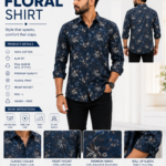 64917ffa-9645-42c6-b09b-a5b0321211a3 Men’s Premium Dark Blue Botanical Printed Shirt