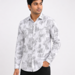 Men’s White Grey Printed Shirt Front View