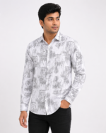 Men’s White Grey Printed Shirt Front View