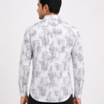 Men’s White Grey Printed Full Sleeve Shirt Back View