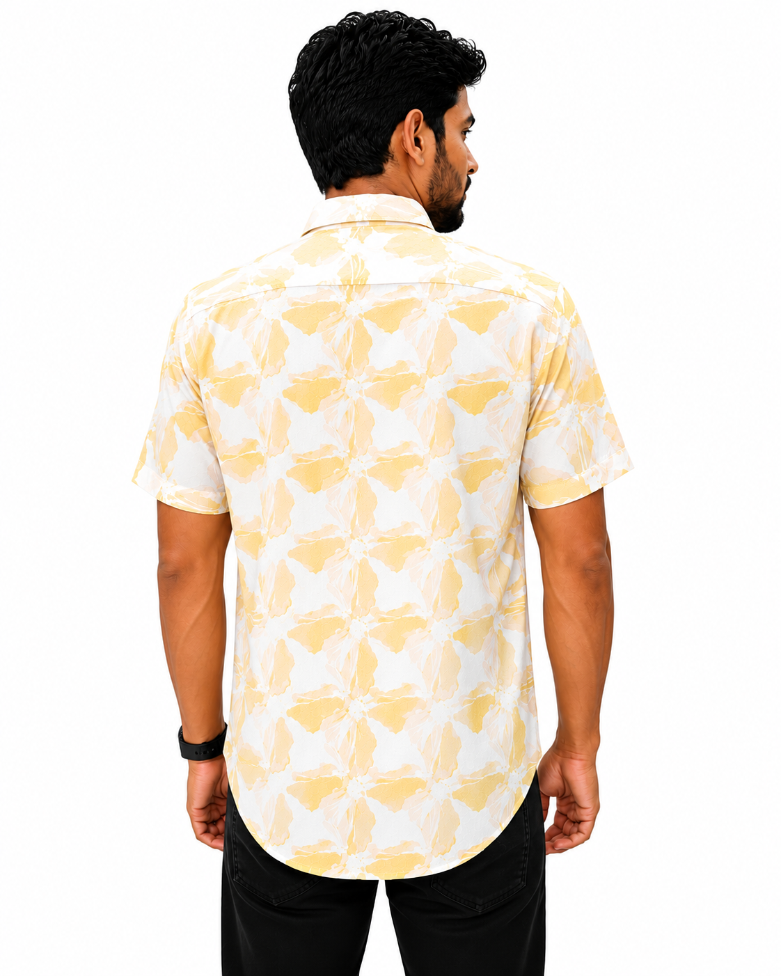ChatGPT Image Jul 14, 2026, 02_38_31 PM Premium Yellow Printed Slim Fit Cotton Shirt Back View