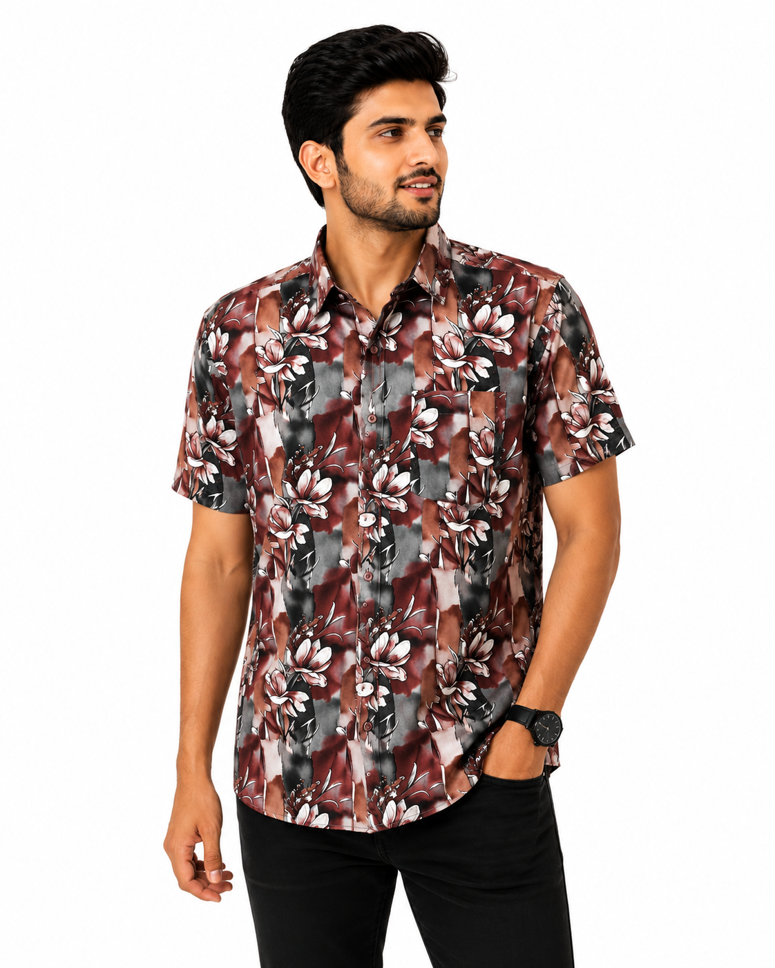 ChatGPT Image Jul 14, 2026, 03_22_35 PM Brown Floral Printed Shirt Front View